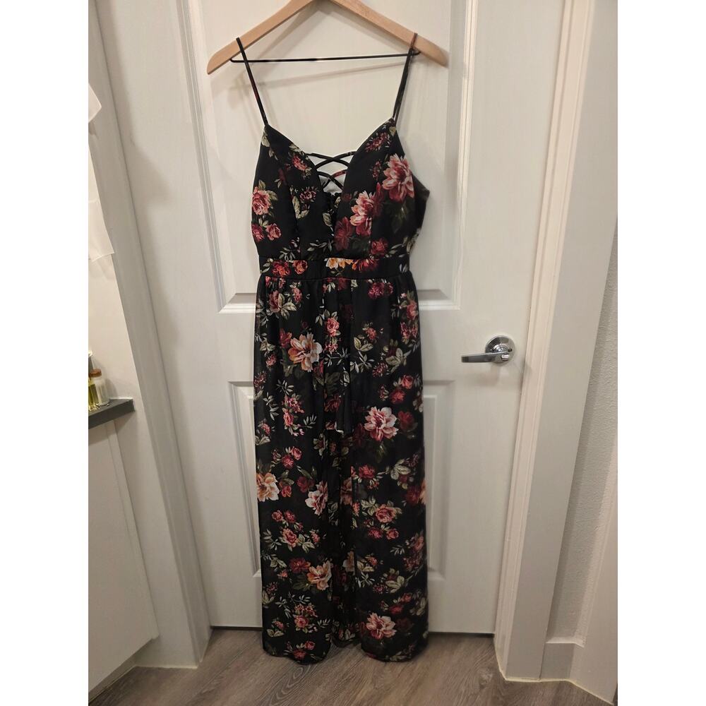 Black Floral Maxi Dress with Shorts